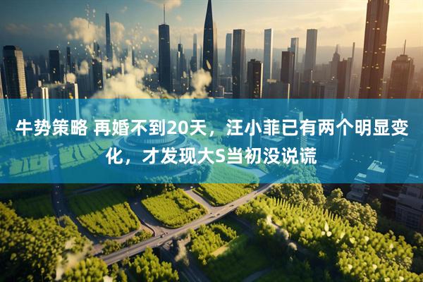 牛势策略 再婚不到20天，汪小菲已有两个明显变化，才发现大S当初没说谎